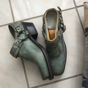 Frye sage green harness mules